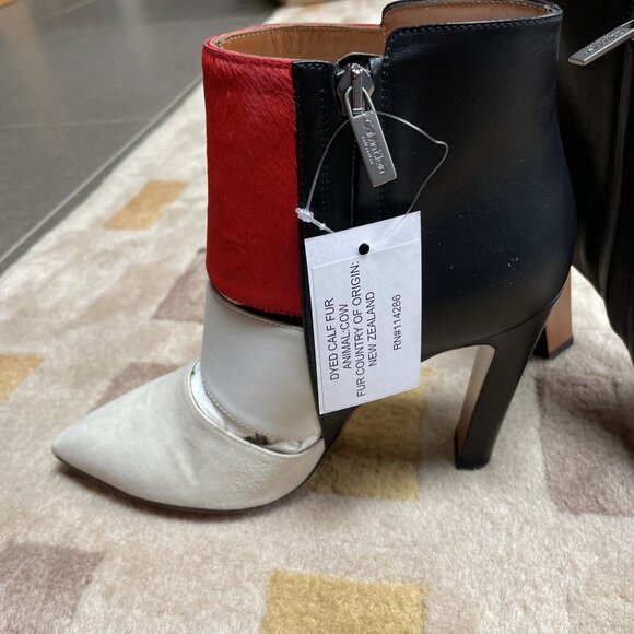 calvin klein collection High Heel Ankle Boots Black Leather Red Calf Nib 38.5 8 - Picture 4 of 10